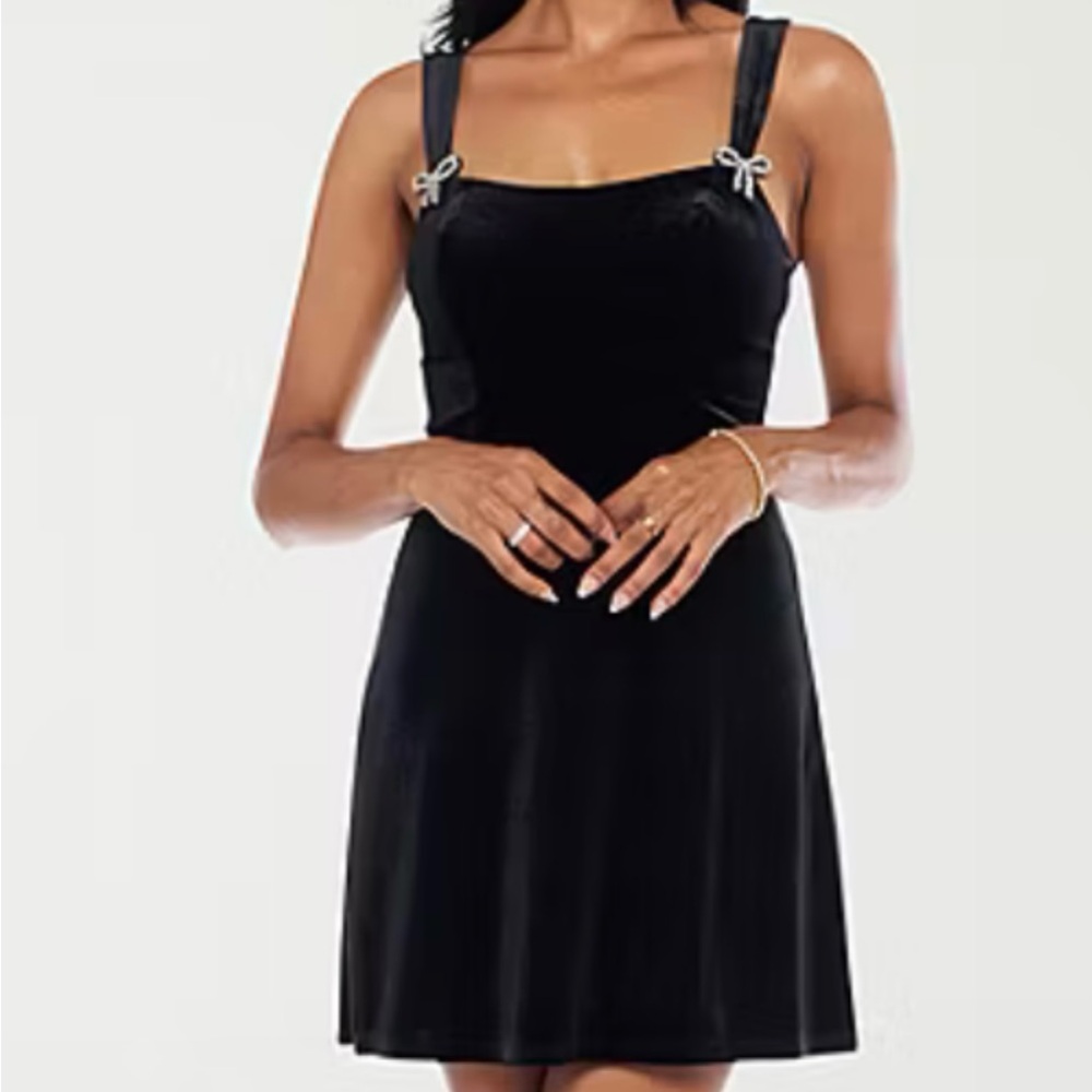 B. Smart Black Velvet Mini Dress with Bow-Strap Detail